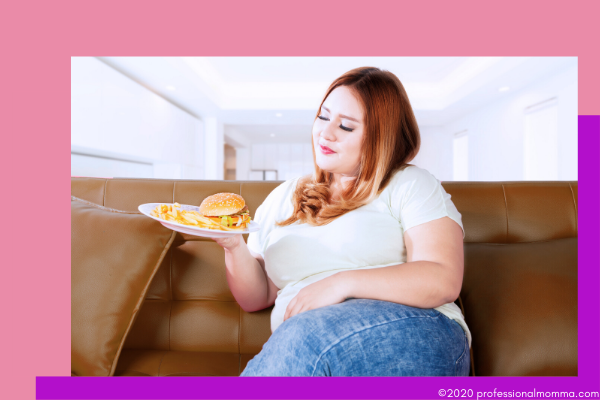 pregnant woman watching her food